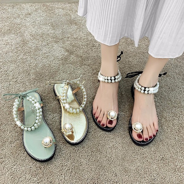 Naiste sandaalid pärlitega rihmadel