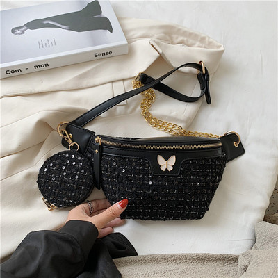 Új modell, korszerű női táska fém díszítéssel és flitterekkel