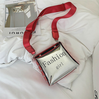 Jauna modeļa sieviešu soma ar spīdīgu efektu un uzrakstu