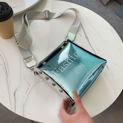 Jauna modeļa sieviešu soma ar spīdīgu efektu un uzrakstu