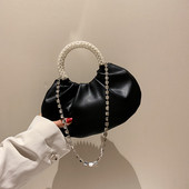 Stiilne naiste väike kott lühikese sanga ja dekoratiivpärlitega