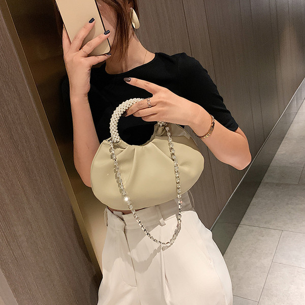 Stiilne naiste väike kott lühikese sanga ja dekoratiivpärlitega