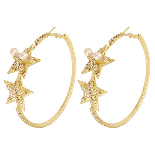 Zeltaini sieviešu apaļi auskari ar zvaigznēm