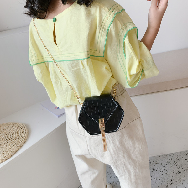 Laste kaasaegne väike kott tüdrukutele metallist elemendiga