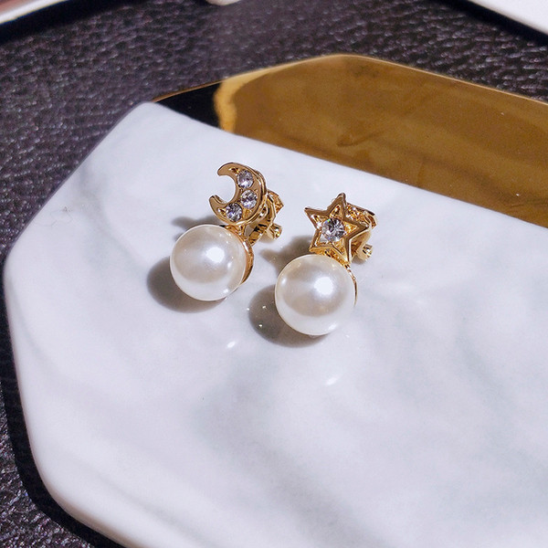Gyöngy női fülbevaló holddal és csillaggal