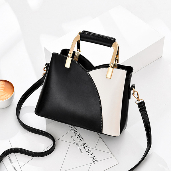 Geanta de dama bicolor din piele ecologica cu manere metalice