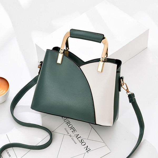 Geanta de dama bicolor din piele ecologica cu manere metalice