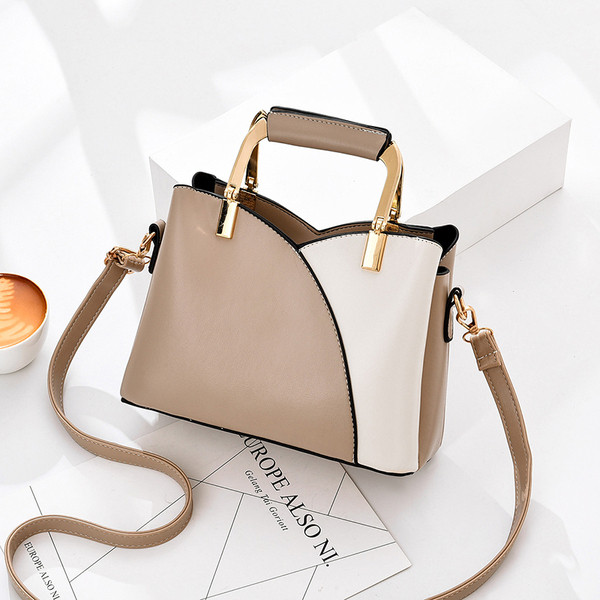 Geanta de dama bicolor din piele ecologica cu manere metalice