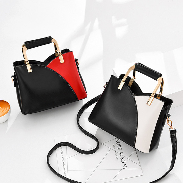 Geanta de dama bicolor din piele ecologica cu manere metalice