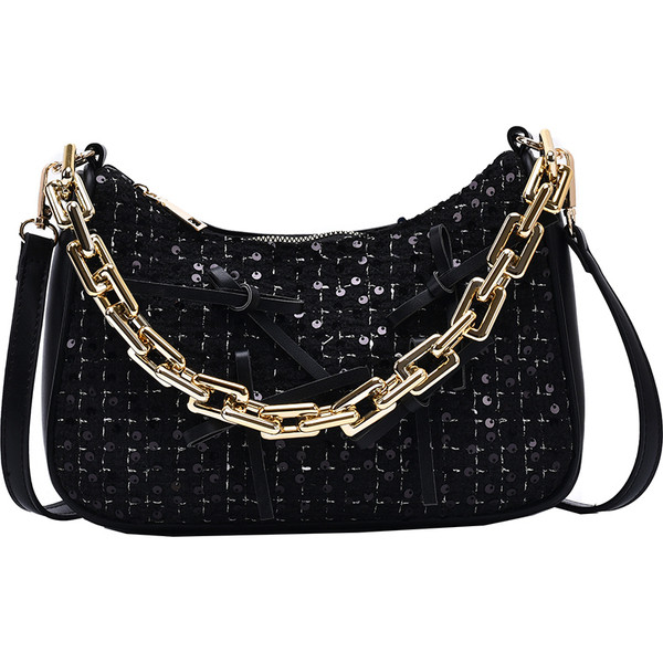 Stílusos női táska hosszú füllel és flitterekkel