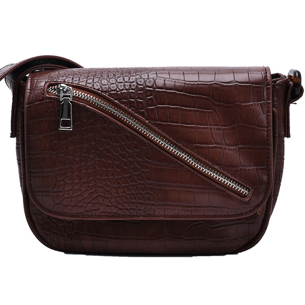 Sieviešu ādas soma ar garu rokturi un rāvējslēdzēju