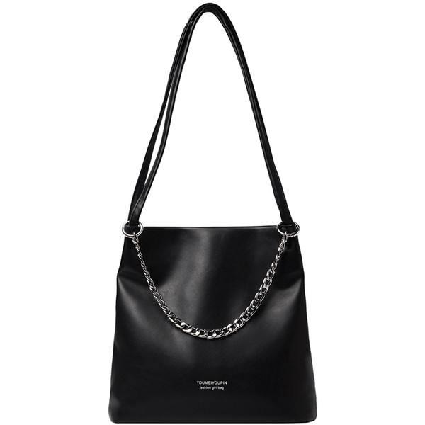 Ikdienas ādas sieviešu plecu soma ar metāla ķēdīti