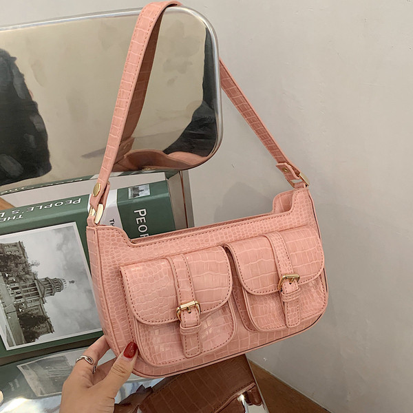 Geantă de damă modernă din piele ecologică cu buzunare frontale