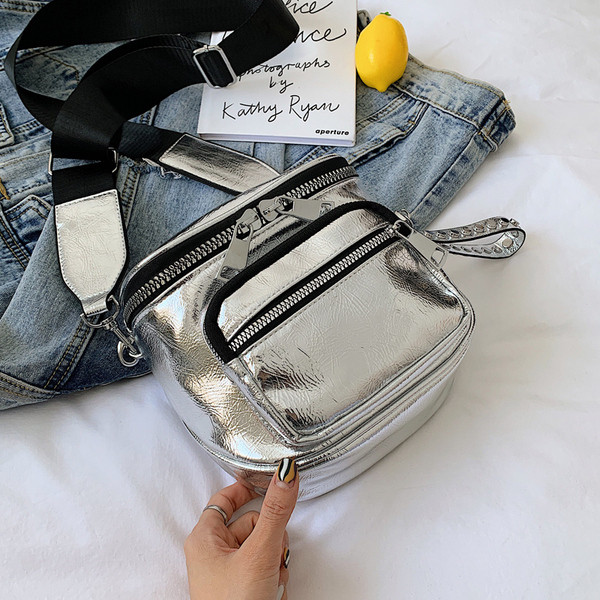 Γυναικεία μοντέρνα τσάντα οικολογικού δέρματος με φερμουάρ και μακριά λαβή