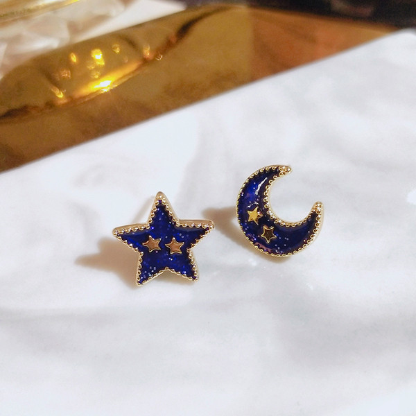 Μπλε χρώμα γυναικεία σκουλαρίκια σε σχήμα φεγγαριού και αστεριού