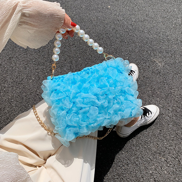 Stilīga sieviešu maza somiņa ar pērlēm un garu rokturi