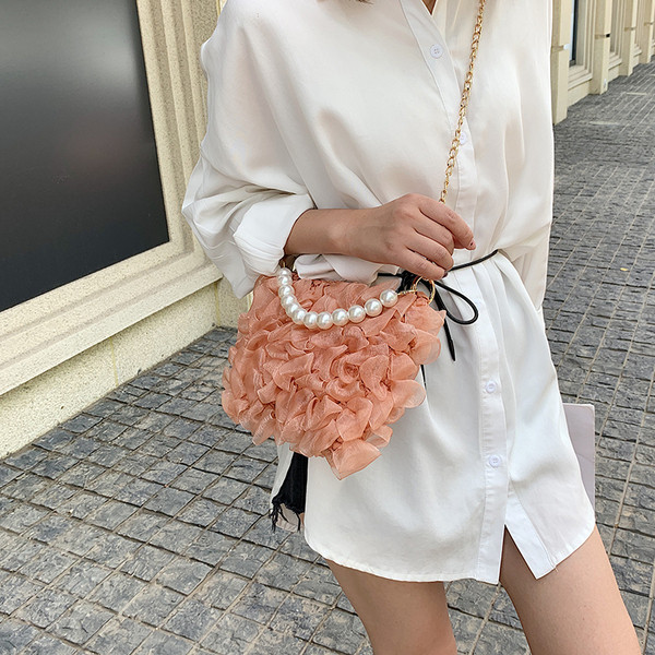 Stilīga sieviešu maza somiņa ar pērlēm un garu rokturi