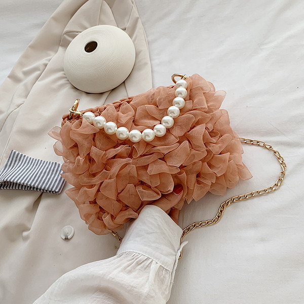 Stilīga sieviešu maza somiņa ar pērlēm un garu rokturi