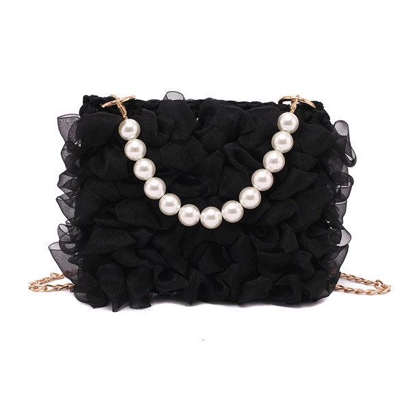 Stilīga sieviešu maza somiņa ar pērlēm un garu rokturi