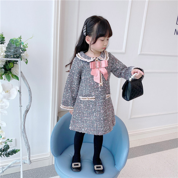 Stilīga bērnu kleita meitenēm ar kabatām un lentīti