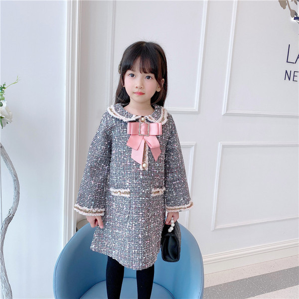 Stilīga bērnu kleita meitenēm ar kabatām un lentīti