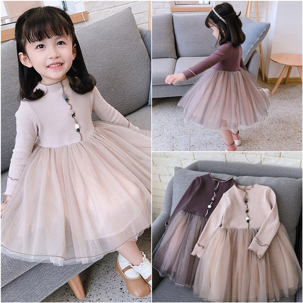 Φθινοπωρινό παιδικό φόρεμα για κορίτσια με μακριά μανίκια και τούλι