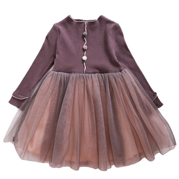 Φθινοπωρινό παιδικό φόρεμα για κορίτσια με μακριά μανίκια και τούλι