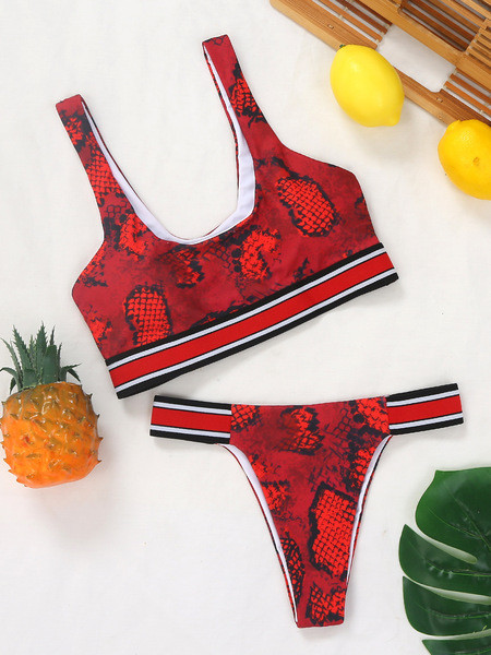 Naiste punase ussimustriga ujumistrikoo