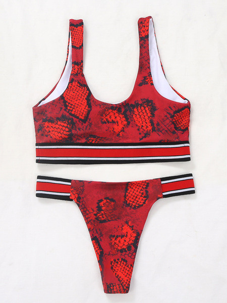 Naiste punase ussimustriga ujumistrikoo