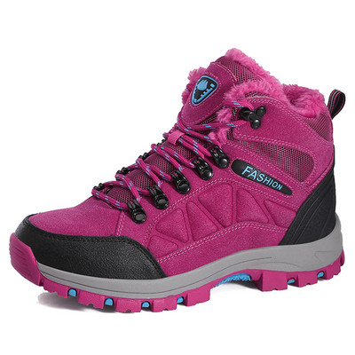 Sieviešu ziemas pārgājienu zābaki ar šņorēm un biezu raupju zoli