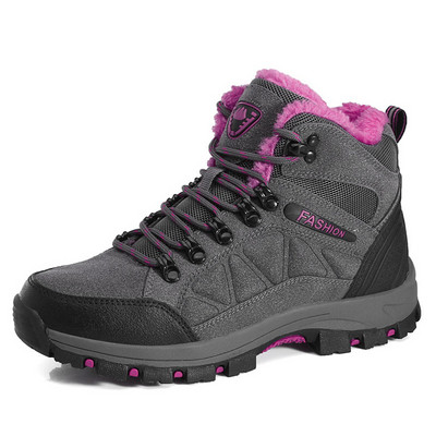 Sieviešu ziemas pārgājienu zābaki ar šņorēm un biezu raupju zoli