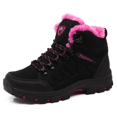 Sieviešu ziemas pārgājienu zābaki ar šņorēm un biezu raupju zoli