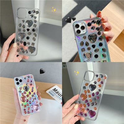 Прозрачен силиконов калъф с цветни камъни за Iphone 11 Pro Max - два модела