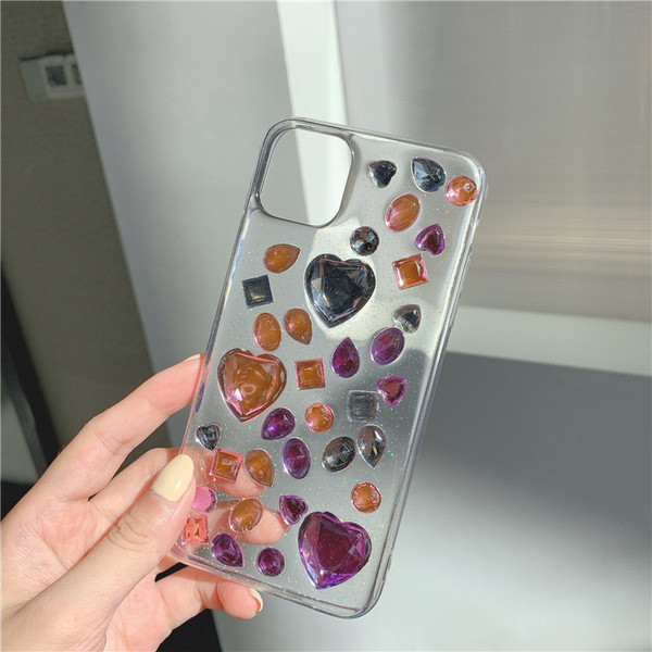 Caurspīdīgs silikona maciņš ar krāsainiem akmeņiem priekš Iphone 11 Pro Max - divi modeļi
