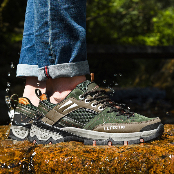 Cizme de drumeție pentru bărbați cu șireturi, plasă și talpă dreaptă