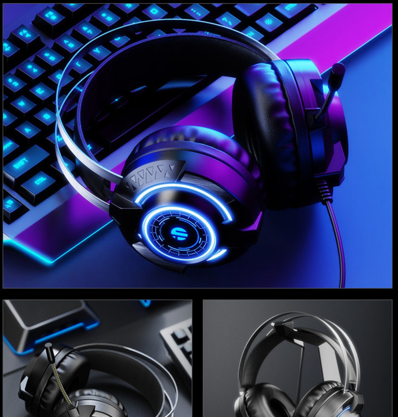 Fick G2 светещи геймърски   слушалки с USB кабел и  микрофон 