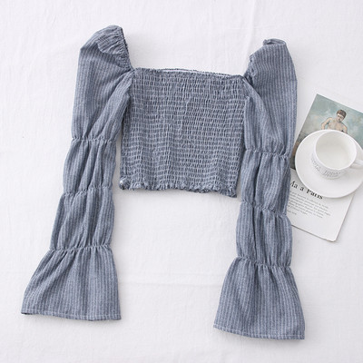 Νέο μοντέλο ριγέ γυναικεία μπλούζα με μανίκια λωτού