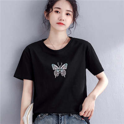 Дамска тениска с апликация пеперуда -широк модел 