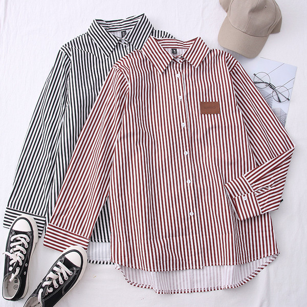 Naiste triibuline särk - klassikaline krae ja pikad varrukad