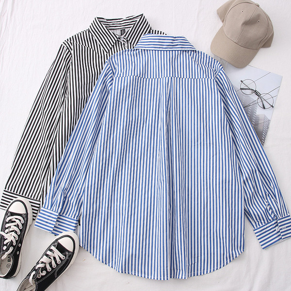 Naiste triibuline särk - klassikaline krae ja pikad varrukad