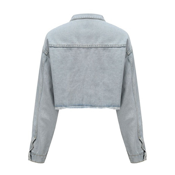 Moderna sieviešu rudens īsa džinsa jaka ar pogām un garām piedurknēm