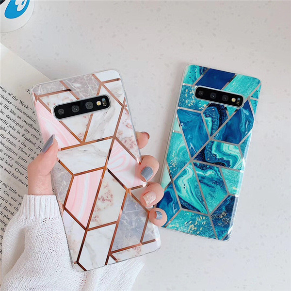 Szilikon tok Samsung S10-hez márvány hatású és geometrikus formákkal