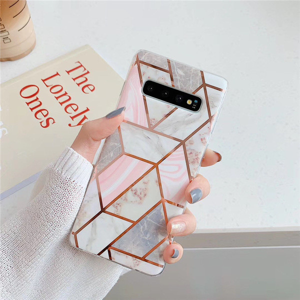 Szilikon tok Samsung S10-hez márvány hatású és geometrikus formákkal