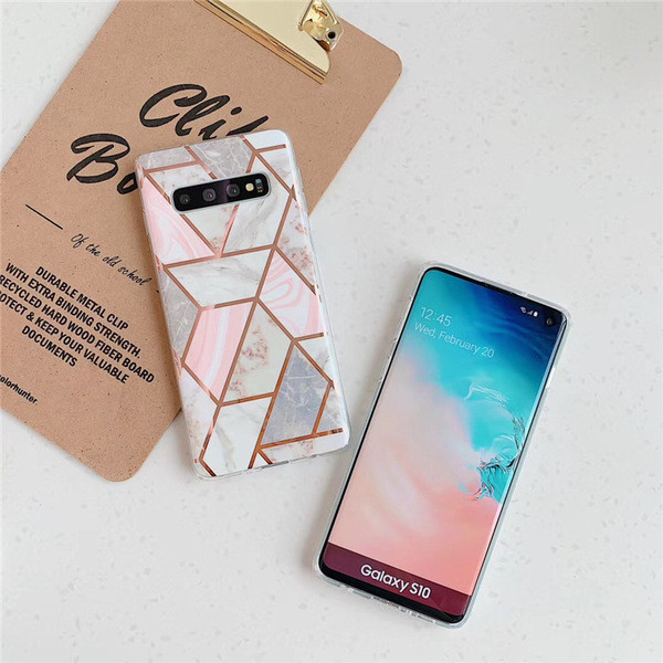 Szilikon tok Samsung S10-hez márvány hatású és geometrikus formákkal