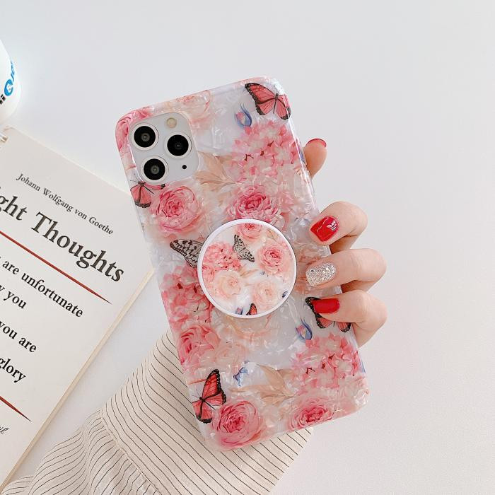 Iphone 11 Pro Max futrālis ar ziediem un turētāju - divi modeļi