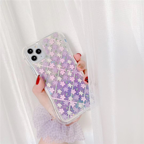 Διαφανής θήκη σιλικόνης με λουλούδια σε μωβ χρώμα