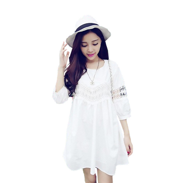 Nyári széles női ruha terhes nők számára, fehér színben