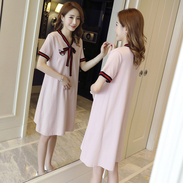 Modern nyári ruha terhes nők számára, rövid ujjú szalaggal