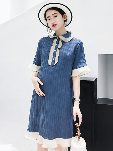 Uue mudeli lühikeste varrukatega naiste kleit rasedatele