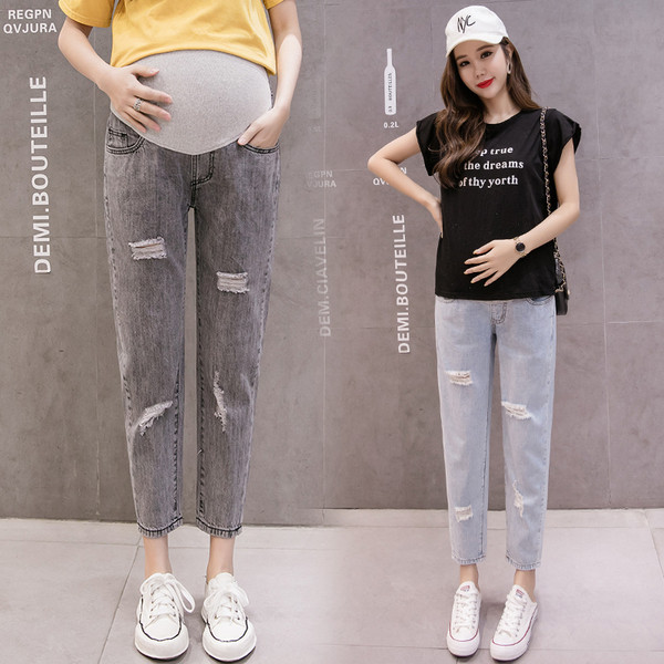 Új modell hosszú női farmer szakadt motívumokkal kismamáknak